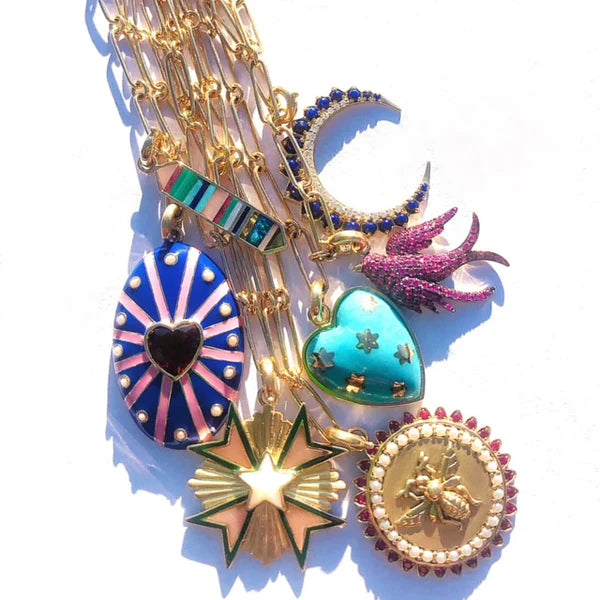 14K Gold Pink Opal Malachite & Enamel Emmeline Charm