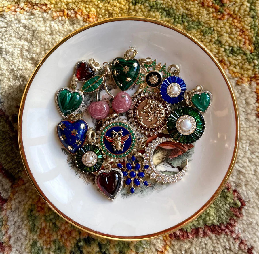 14K Gold Diamond & Malachite Alana Large Heart Charm