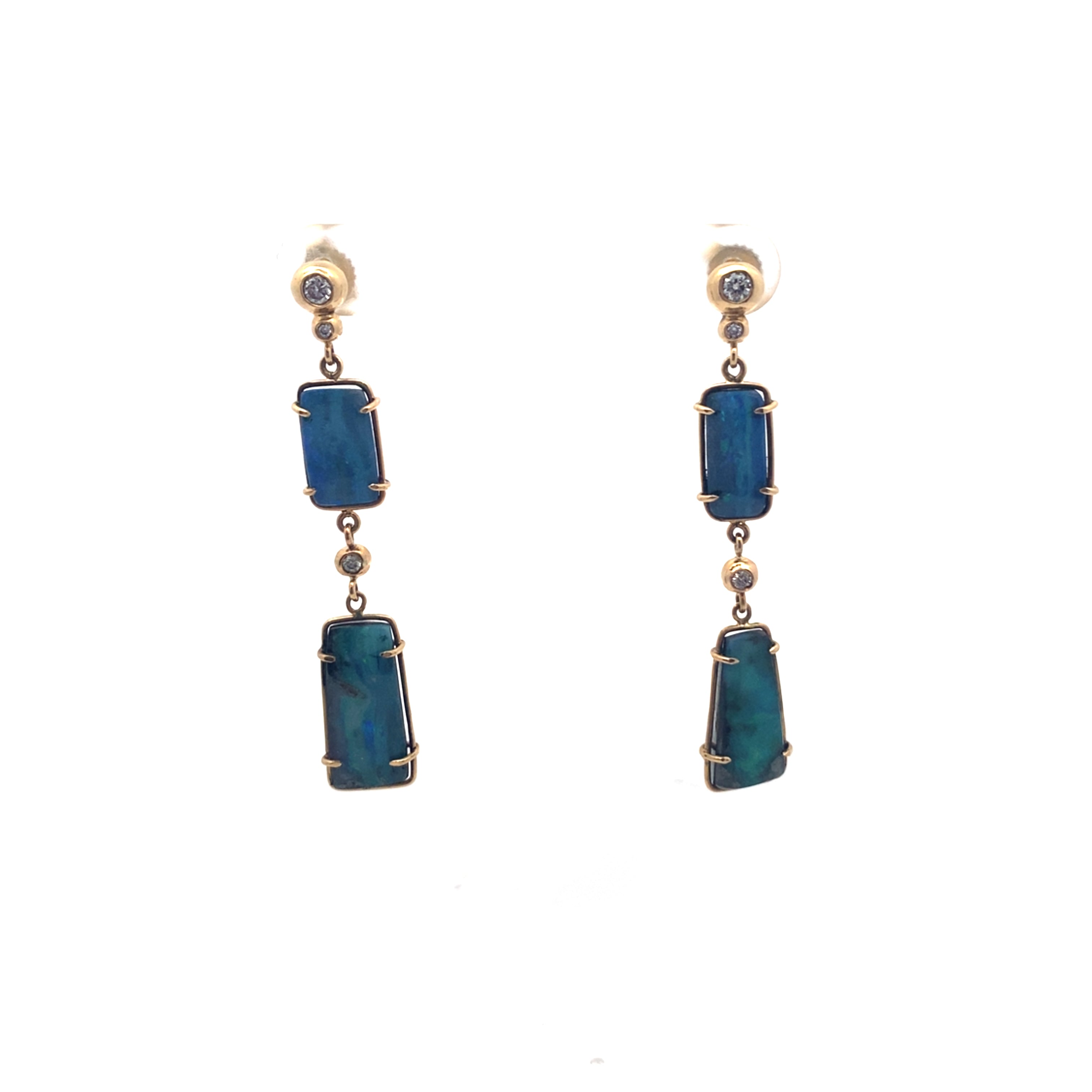 mismatched boulder opal and diamond earrings