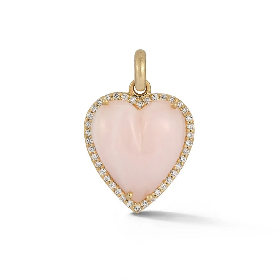 14K Gold Diamond & Pink Opal Alana Large Heart Charm