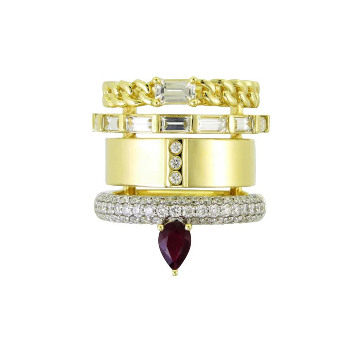 The Pavé Diamonds Type Stack - Ruby and White sapphire