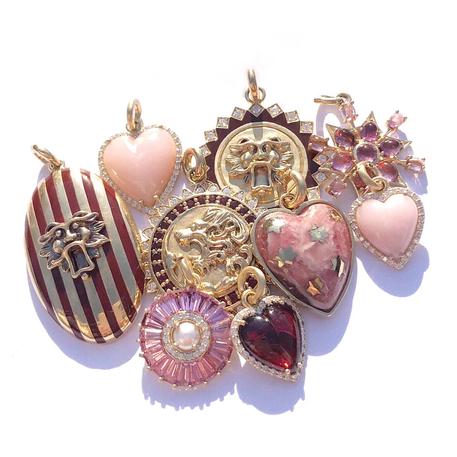 14K Gold Diamond & Garnet Victorian Lion Marion Medallion