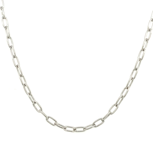 SMALL SOLID ROUNDED PAPERCLIP CHAIN NECKLACE - WHITE GOLD
