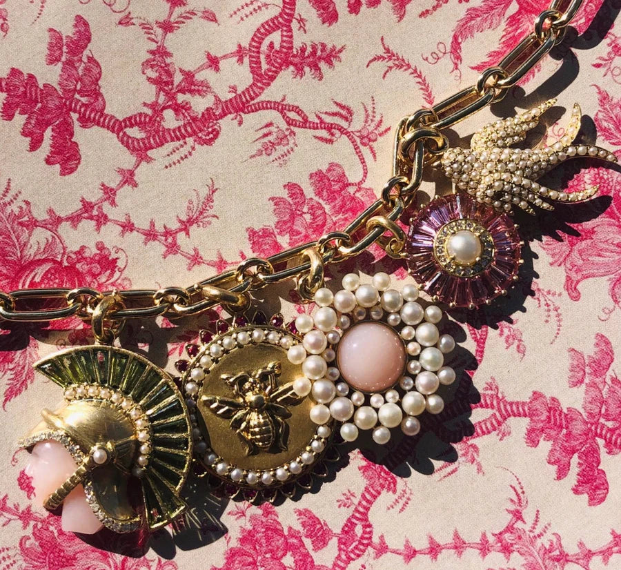 14K Gold Gemstone Pearl & Diamond Reid Charm