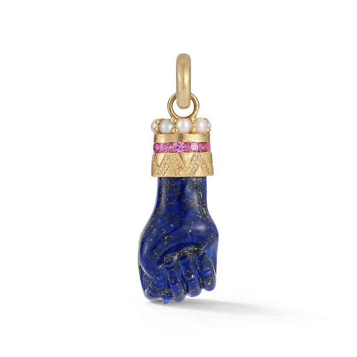 14K Gold Lapis Pink Sapphire & Pearl Figa Flossie Charm