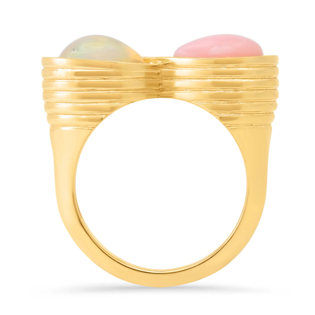 14K Yellow Gold Pink Opal, Opal, and Diamond Infinity Ring