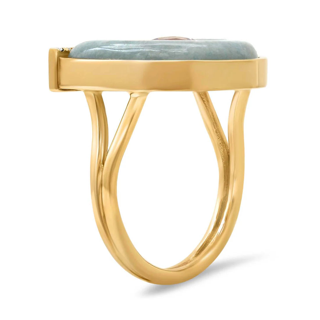 14K Yellow Gold Amethyst, Trollite and Diamond Horseshoe Ring