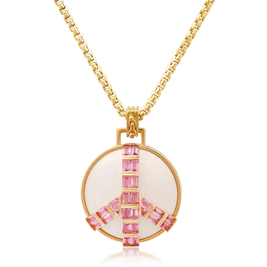Midsize Peace Pendant in White Onyx and Pink Sapphires