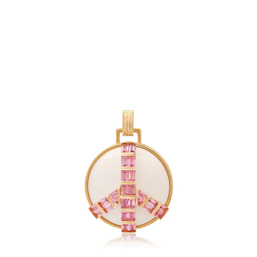 Midsize Peace Pendant in White Onyx and Pink Sapphires