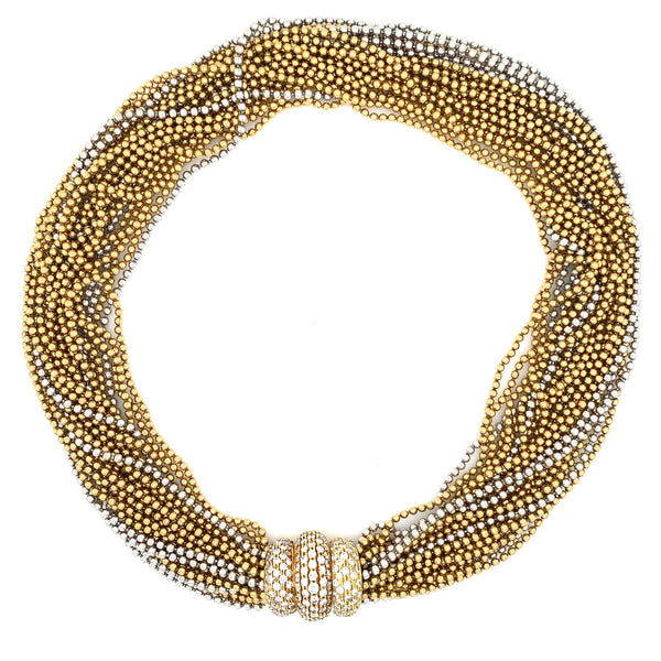18k tricolor gold toursade necklace with diamond clasp