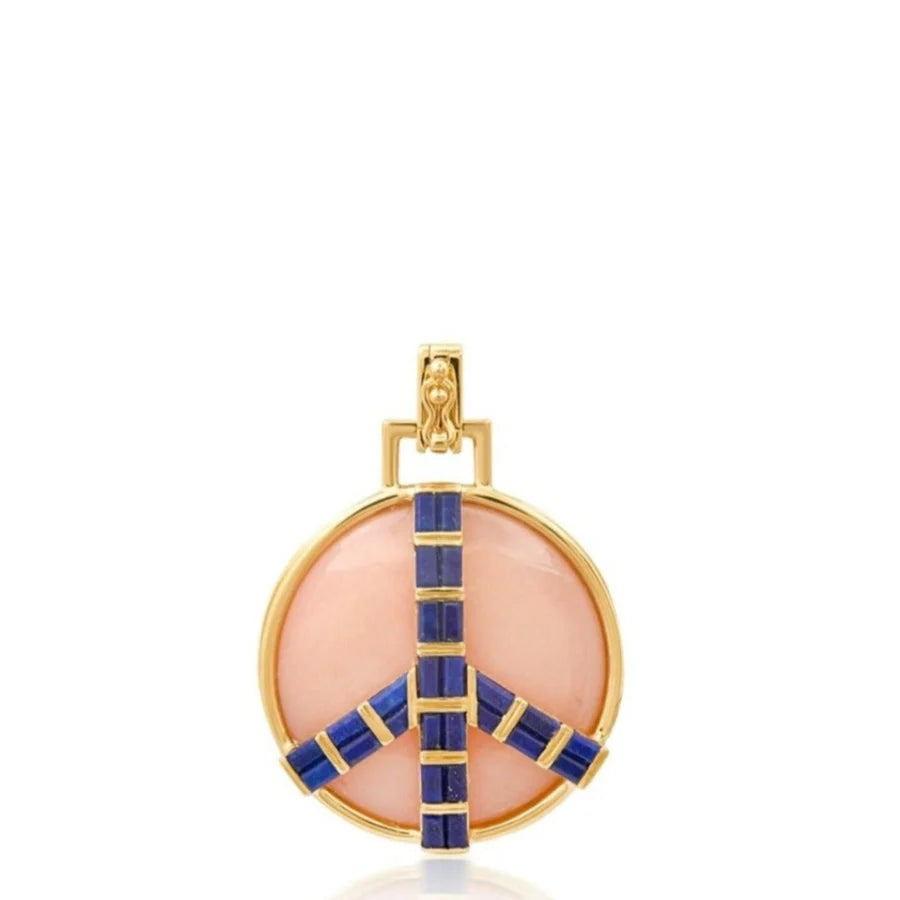 Midsize Peace Pendant in Pink Opal and Lapis