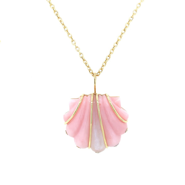 Mini carved shell necklace pink opal/moonstone