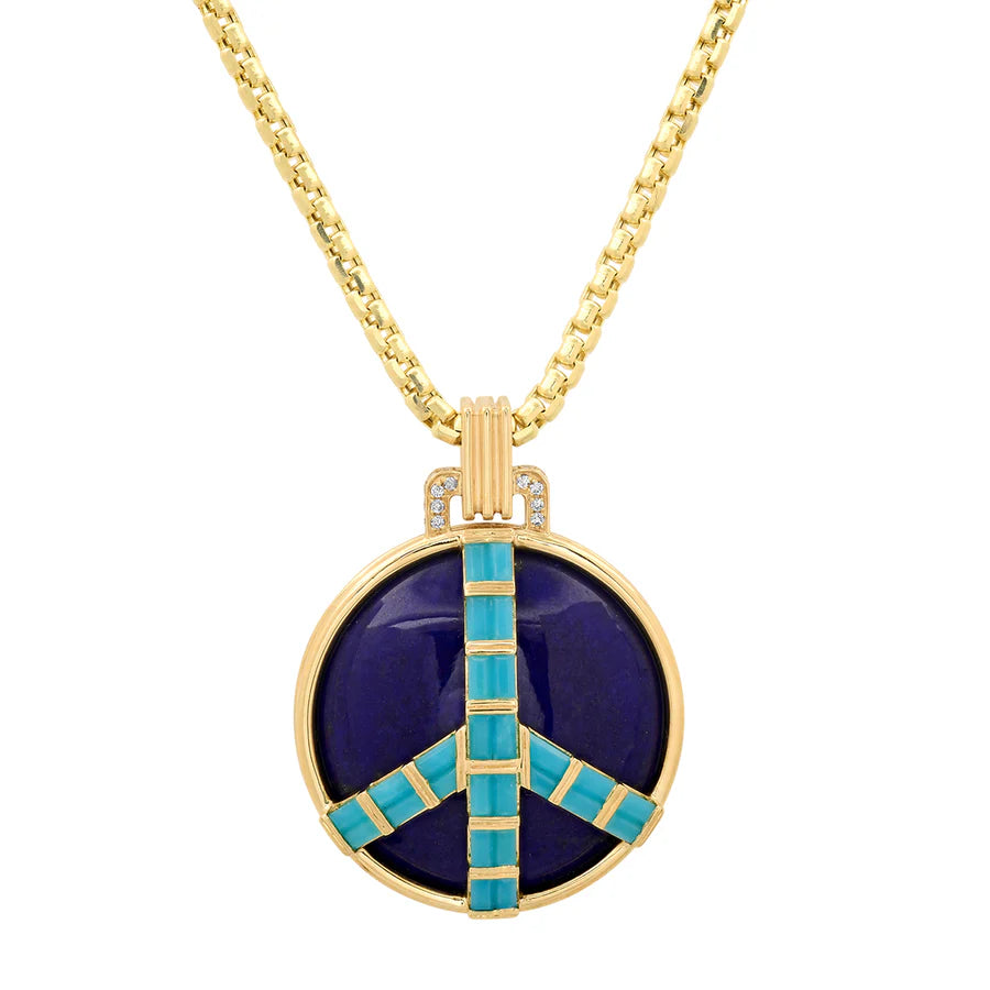 Midsize Peace Pendant in Lapis and Turquoise