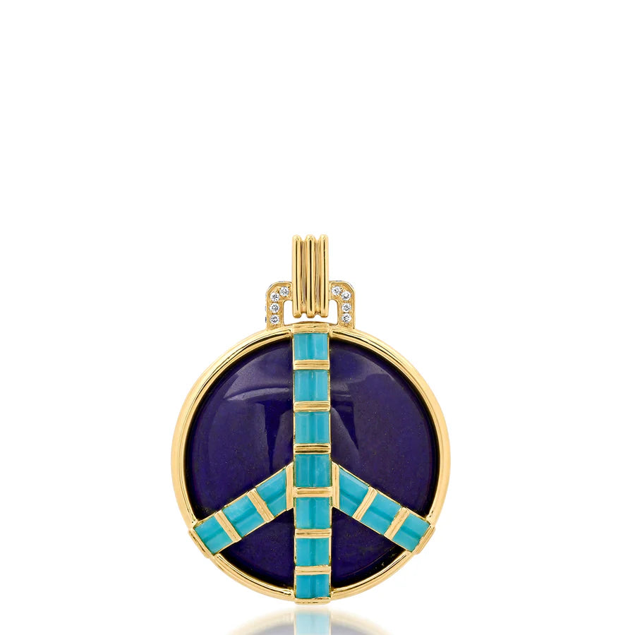 Midsize Peace Pendant in Lapis and Turquoise