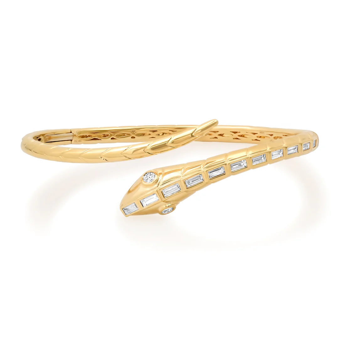 18K Yellow Gold Baguette Diamond Snake Bangle