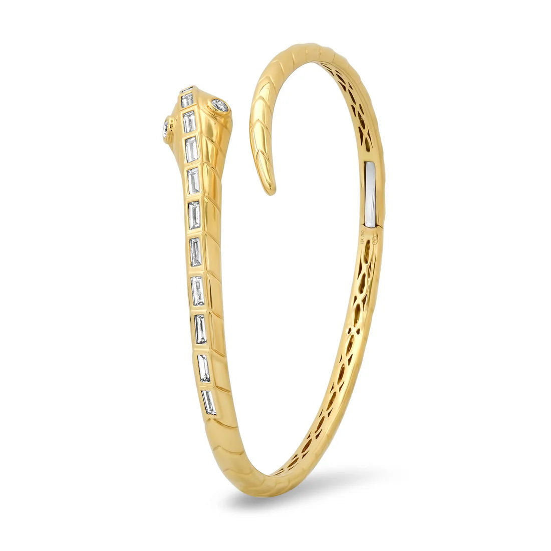 18K Yellow Gold Baguette Diamond Snake Bangle