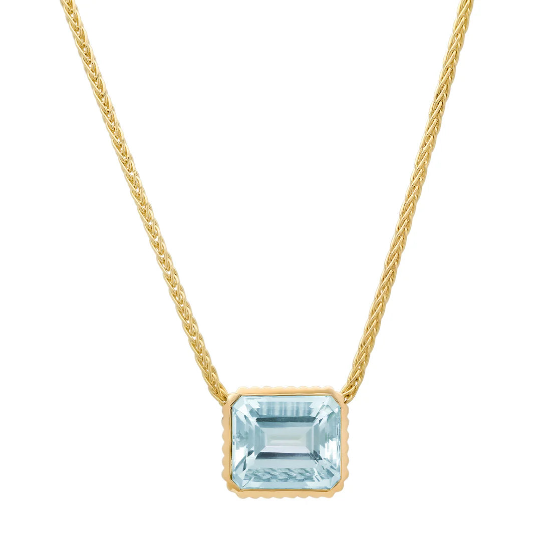 14K Yellow Gold Omega Bezel Aquamarine Necklace