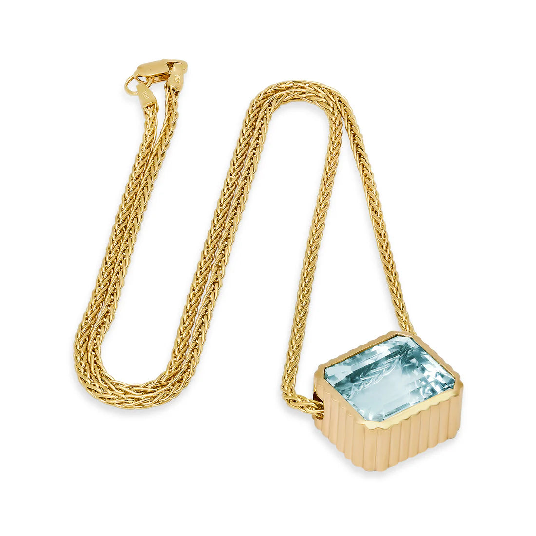 14K Yellow Gold Omega Bezel Aquamarine Necklace