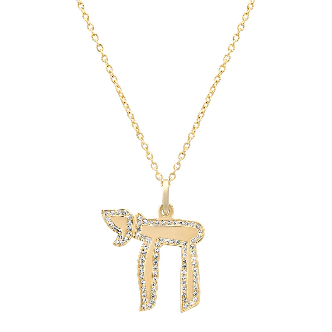 14K Yellow Gold Diamond Chai Necklace
