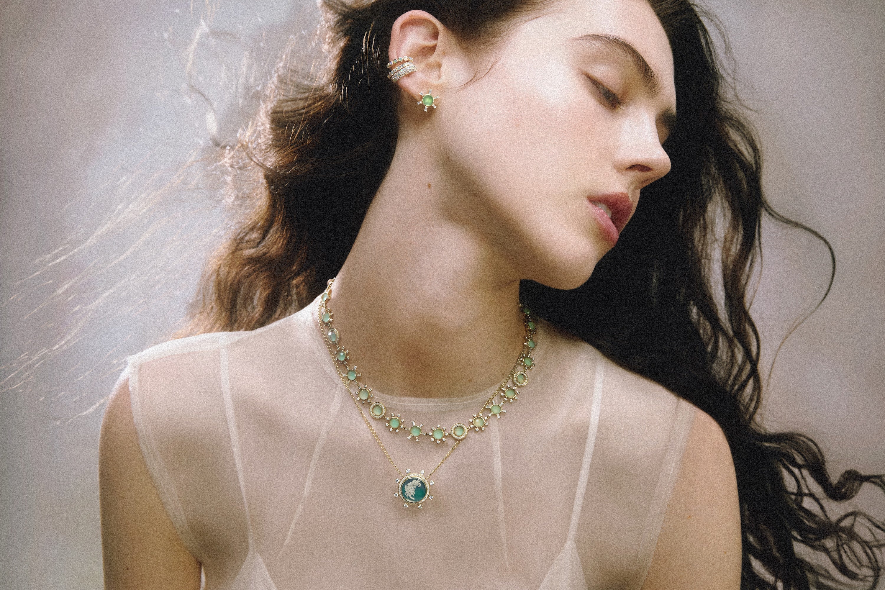 Feather Caspian Necklace - Opal and Diamond