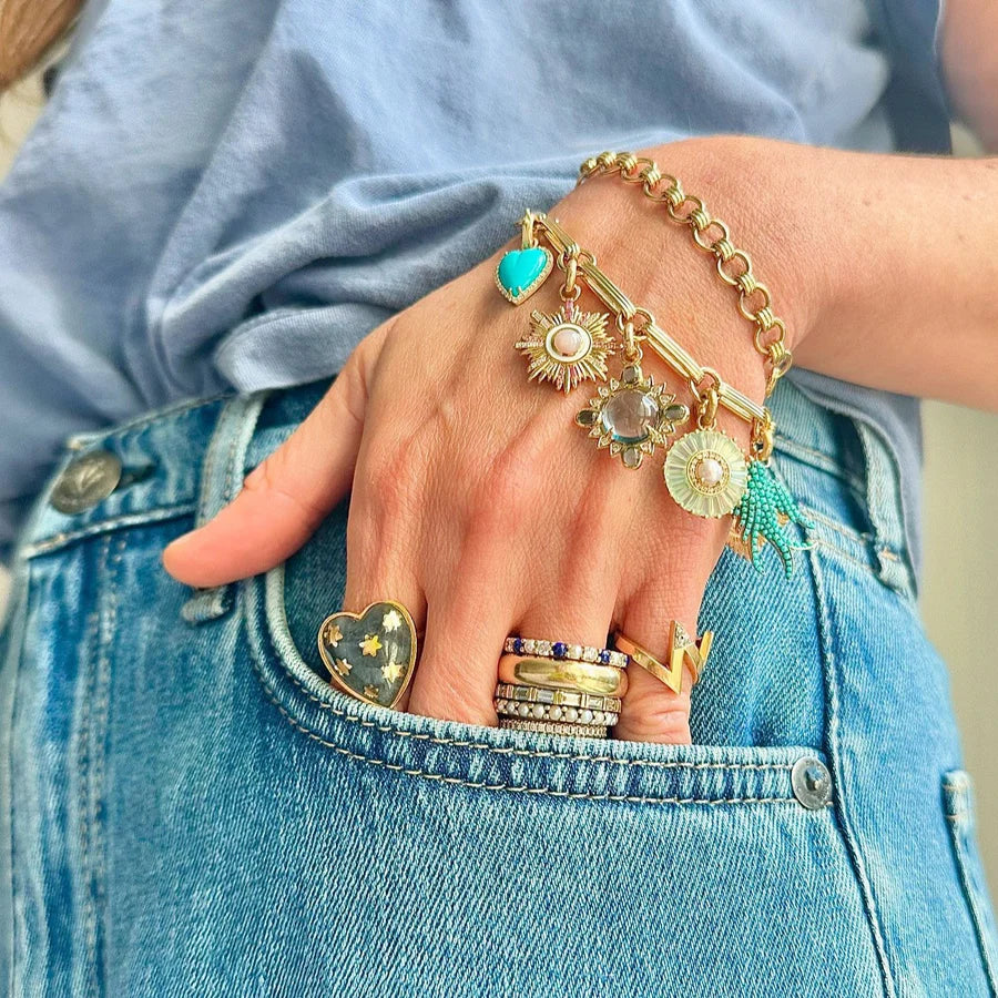 14k Gold Diamond Pink Opal & Pink Sapphire Mini Victoria Medallion