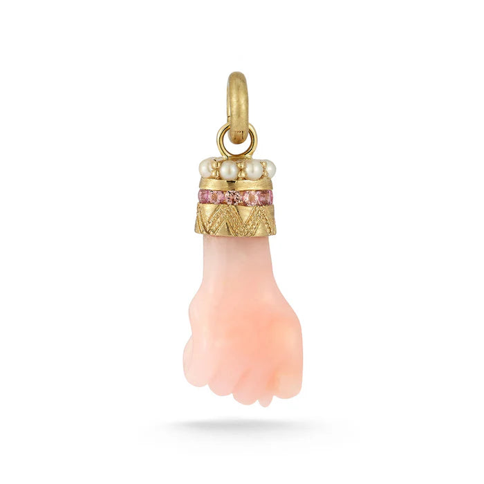 14K Gold Pink Opal Pink Tourmaline & Pearl Figa Flossie Charm