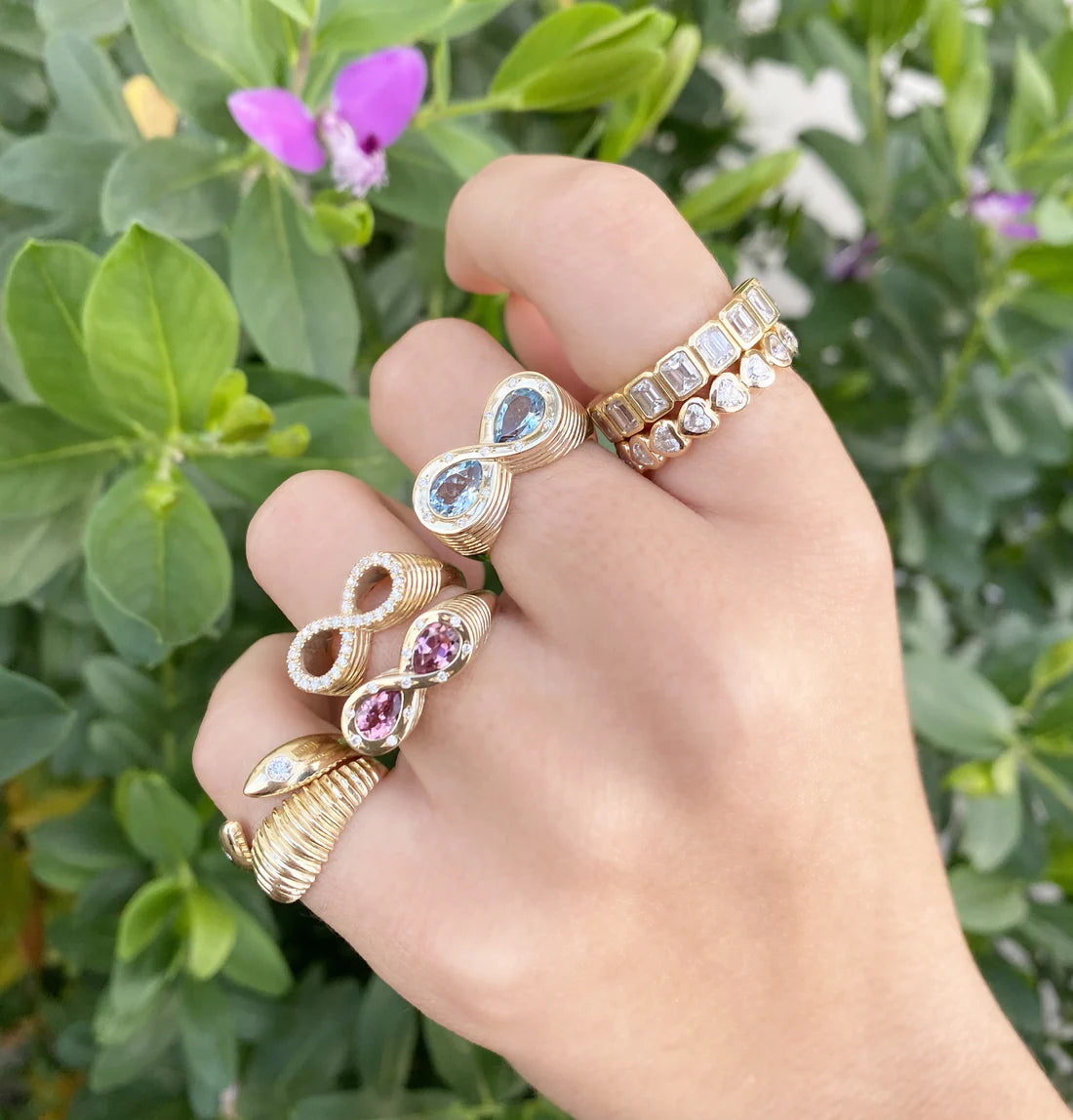 14K Yellow Gold Aquamarine and Diamond Infinity Ring