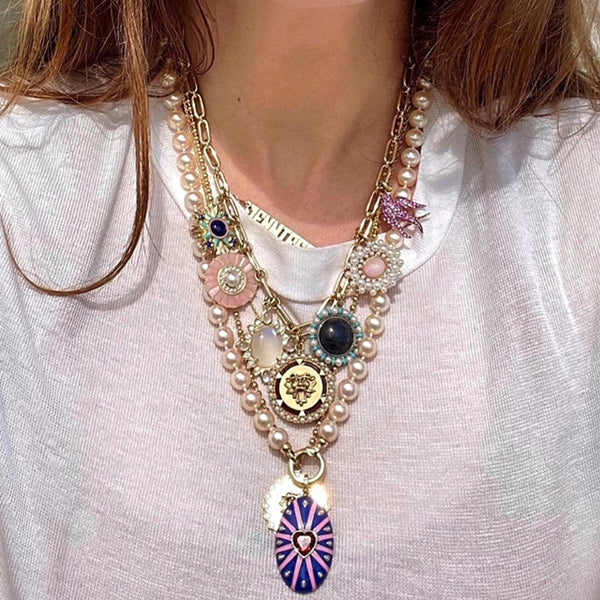 14K Gold, Blue Enamel & White Pearl Eleanor Charm