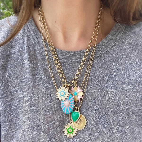 14K Gold Mother of Pearl Turquoise & Enamel Emmeline Charm