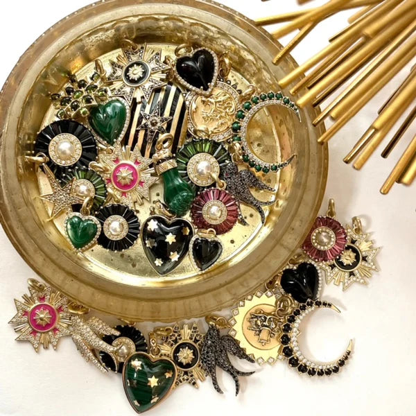 14k Gold Diamond & Onyx Alana Large Heart Charm