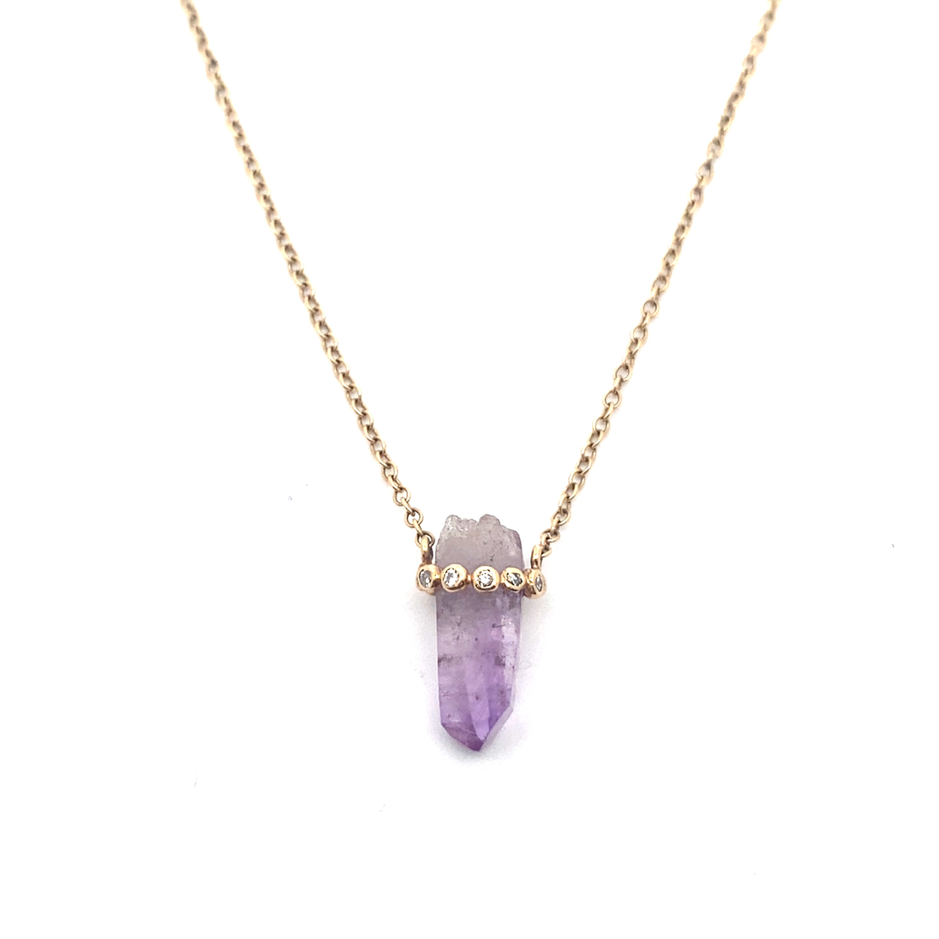 One of a kind amethyst crystal necklace with diamonds
