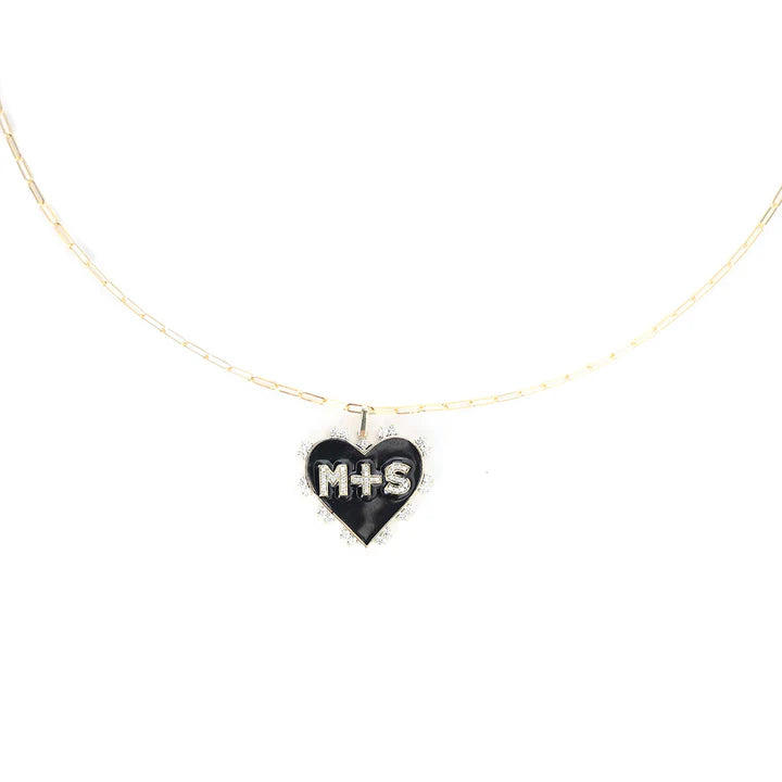 Enamel and Diamond Initial Heart Pendant