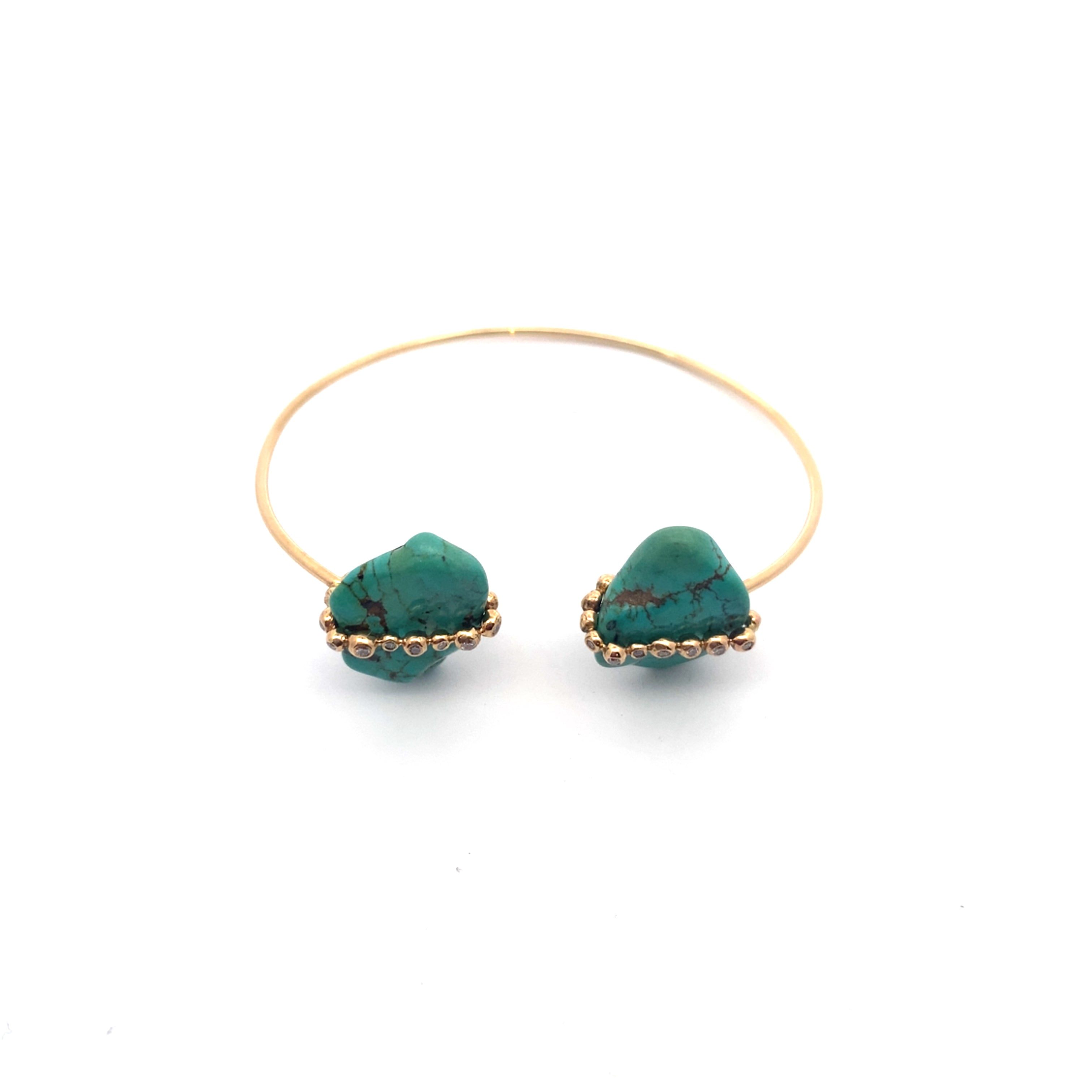 One of a kind turquoise nugget and diamond cuff