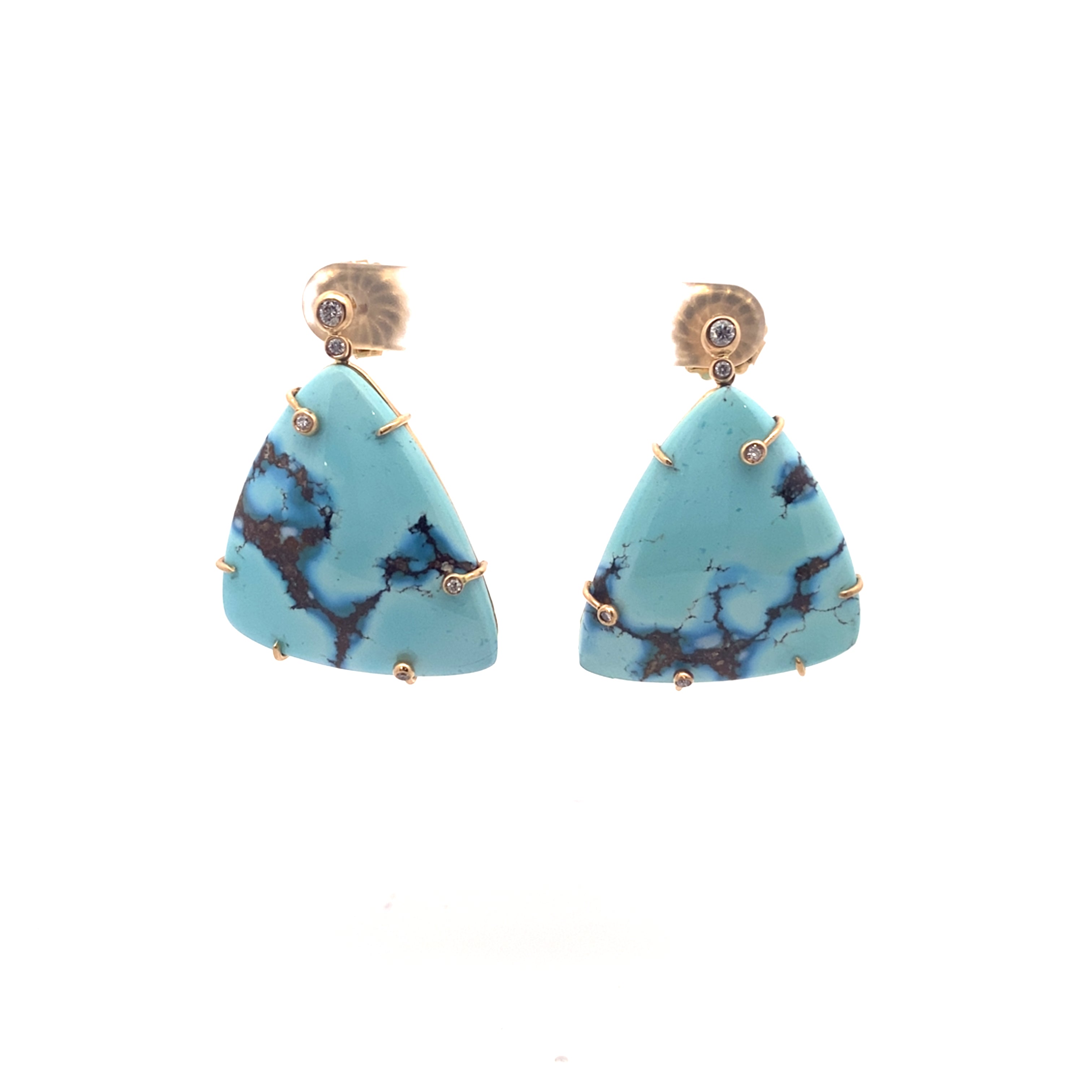 One of a Kind Large golden hill turquoise and diamond earrings