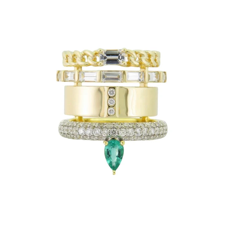 Type Stack Pave Emerald Ring