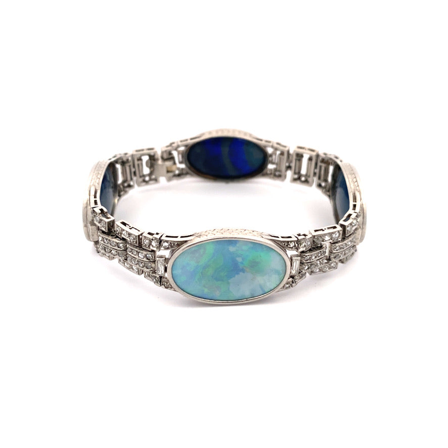 Edwardian Platinum, Diamond, and Opal Double Bracelet
