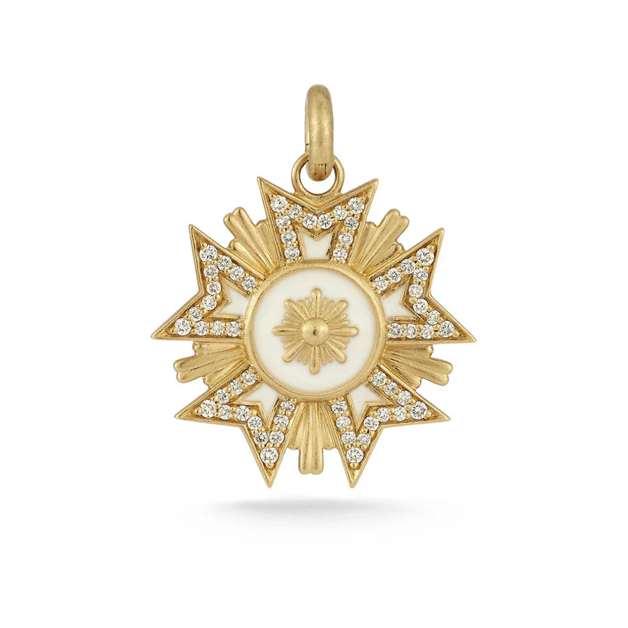 14K Gold Diamond & White Enamel Florence Charm