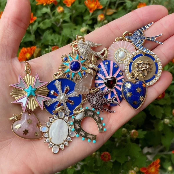 14K Gold Gemstone Holly Horseshoe Charm