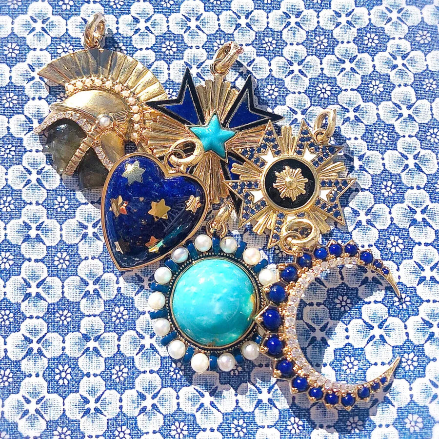 14K Gold Diamond & Lapis Crescent Estelle Charm