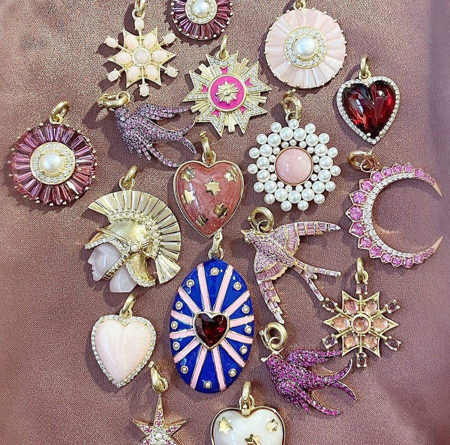 14K Gold White Diamond & Hot Pink Enamel Florence Charm