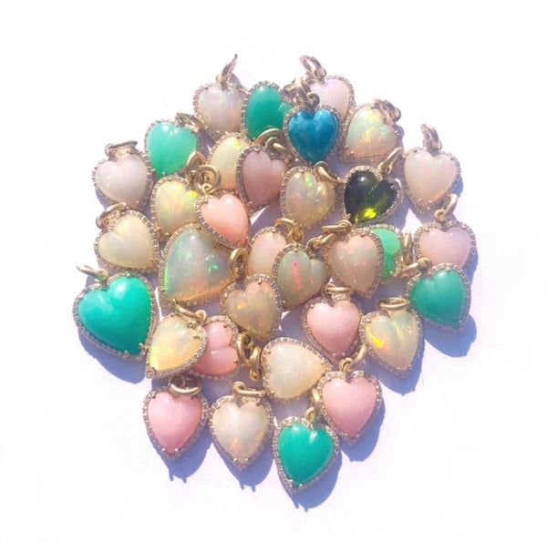 14K Gold Diamond & Chrysoprase Alana Heart Charm