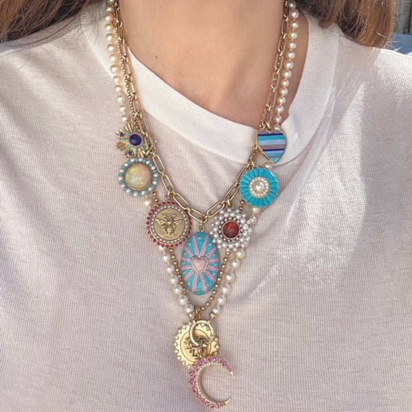 14K Gold Ruby & Pearl Millie Medallion