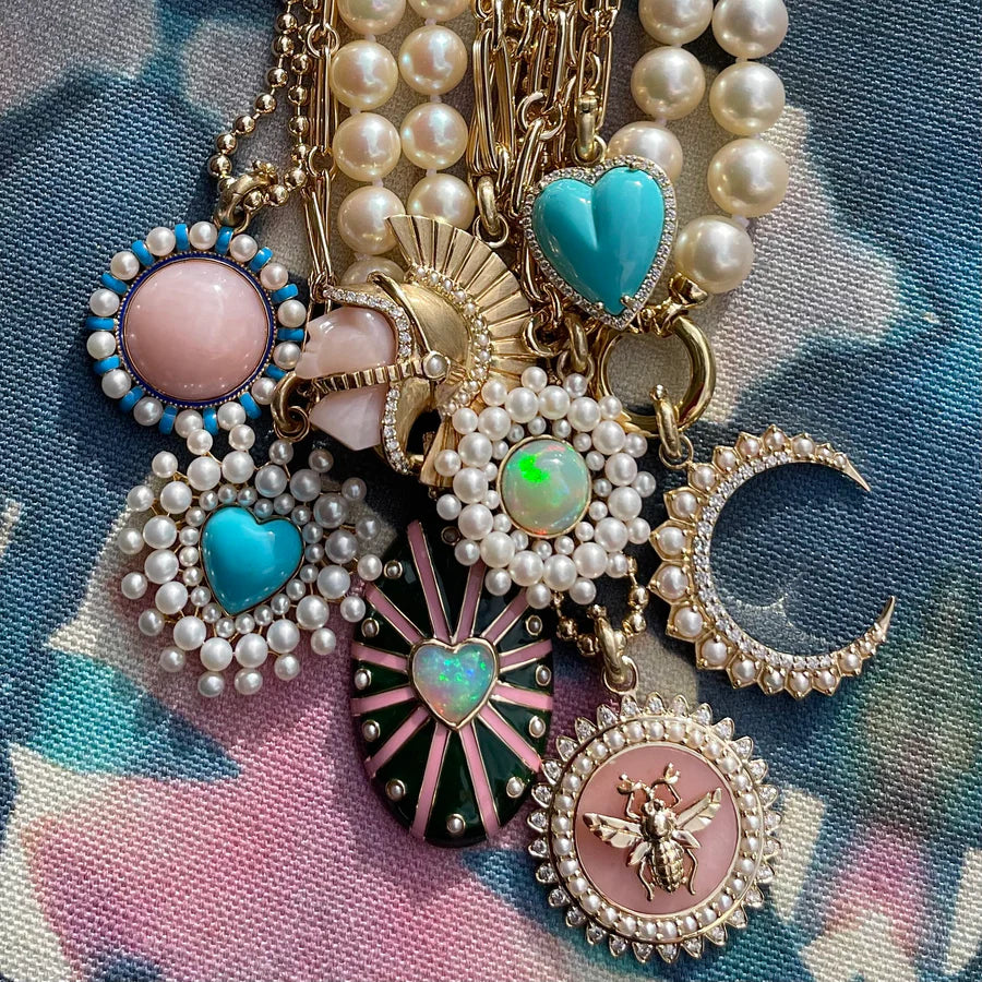 14K Gold Diamond & Pearl Crescent Moon Estelle Charm