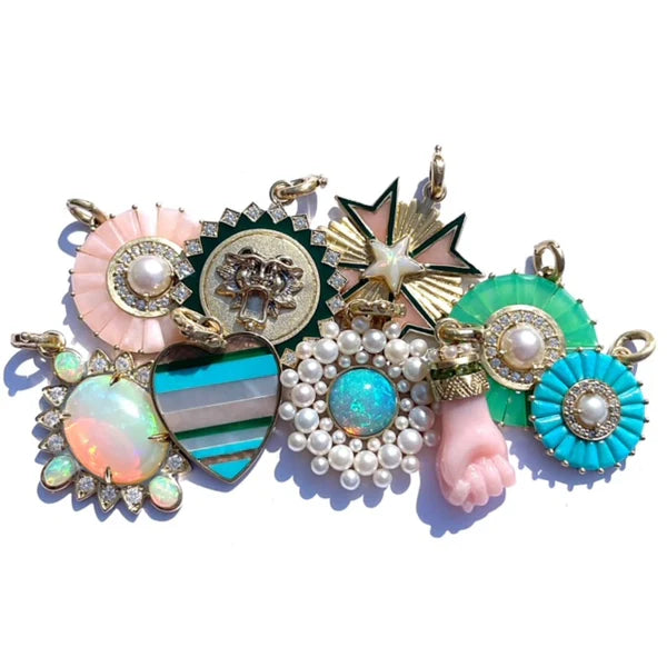 14K Gold Turquoise Diamond & Pearl Emily Charm