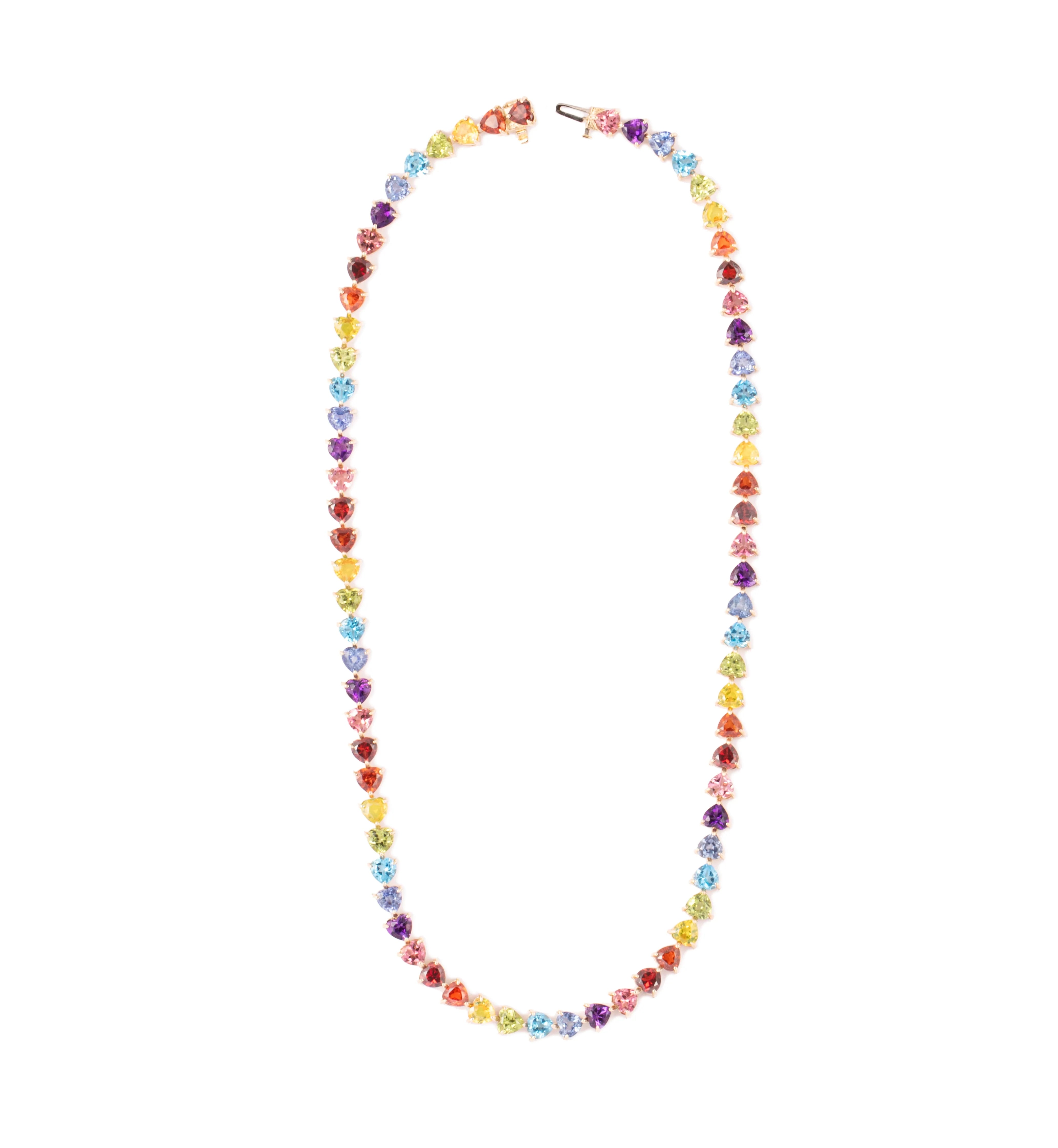 Rainbow Heart Gems Tennis Necklace