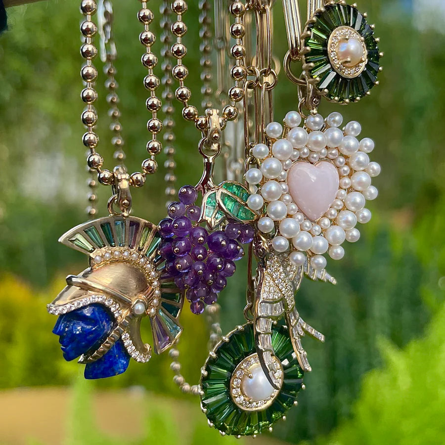 14k Gold Emerald & Amethyst Sour Grapes Charm