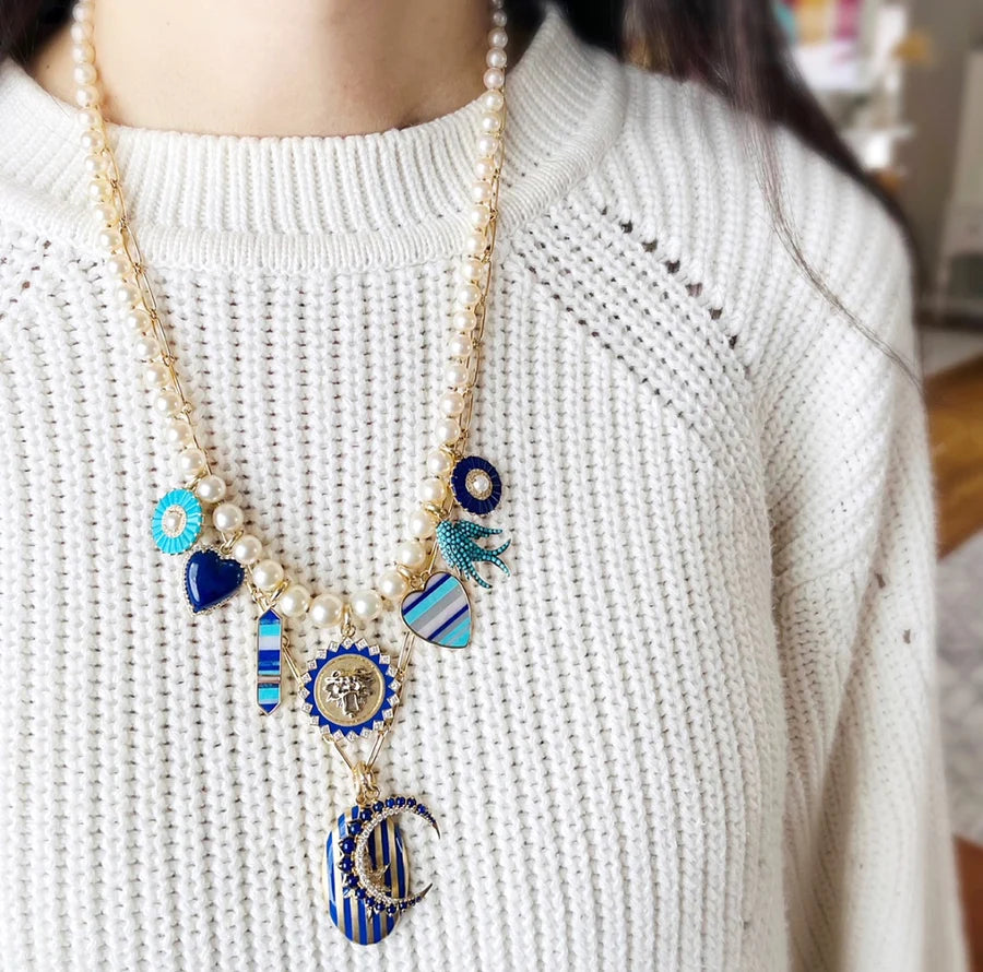 14K Gold Diamond & Lapis Crescent Estelle Charm