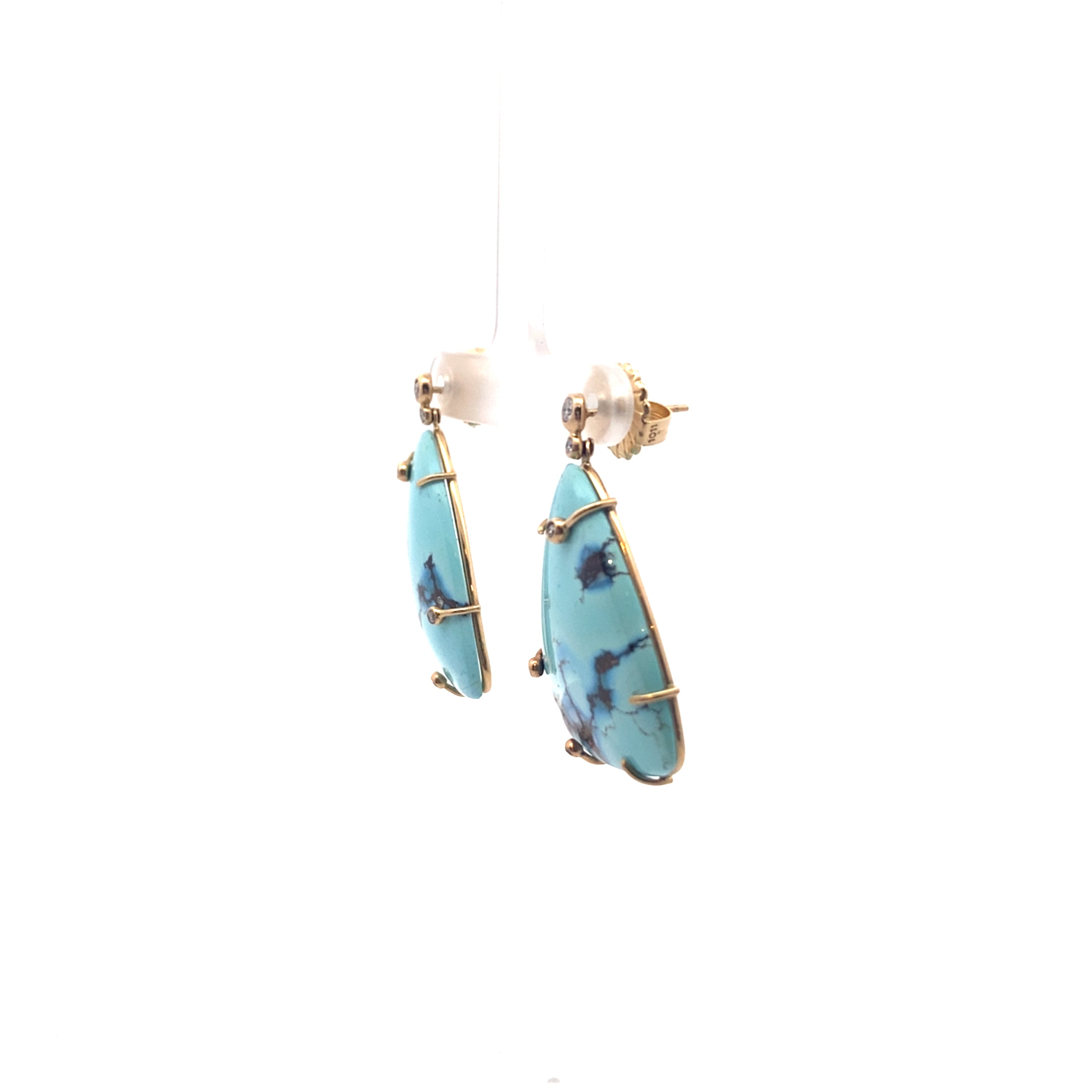 One of a Kind Large golden hill turquoise and diamond earrings