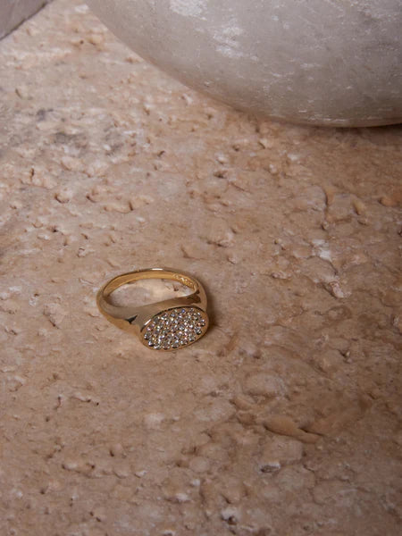 Petite Gold Signet Ring with Pavé Diamonds