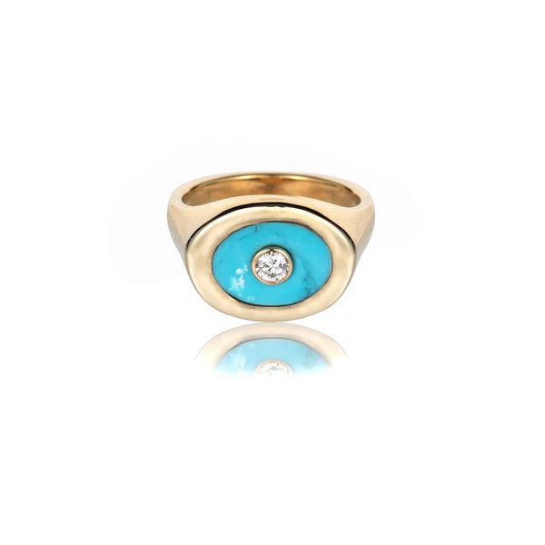 Turquoise, Gold & Diamond Signet Ring